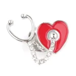 PROF Stethoscope-Red Heart Silver Brooch