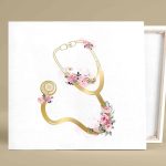 لوحة كانفاس برسمة طبية و زهور باللون الذهبي