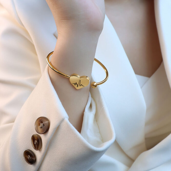 PROF Stainless Steel Heartbeat Diamond Bracelet - Image 2